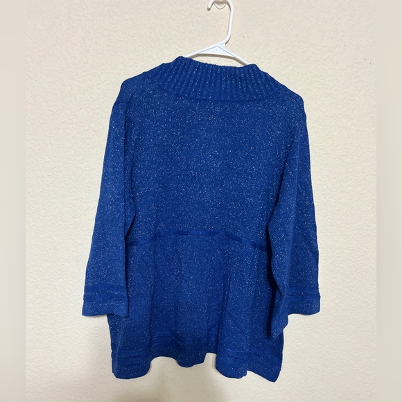Susan Graver Style Sweater Metallic Blue Button Frond Size 1X - Picture 3 of 10
